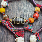 Handmade 2 eyes dzi bead bracelet multicolor cord - spiritual beads bracelet
