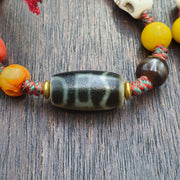 Handmade 2 eyes dzi bead bracelet multicolor cord - spiritual beads bracelet