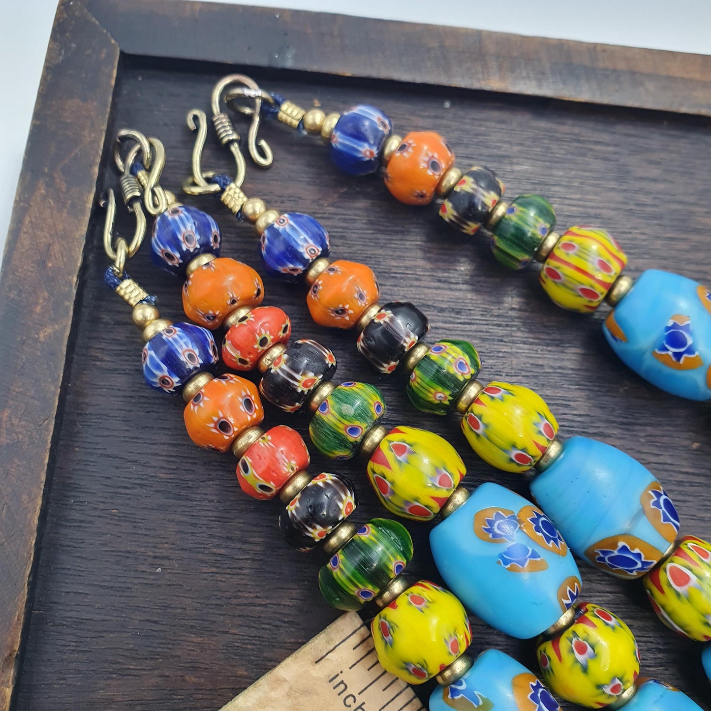Venetian inspired millefiori glass beads strand – murano style floral mosaic