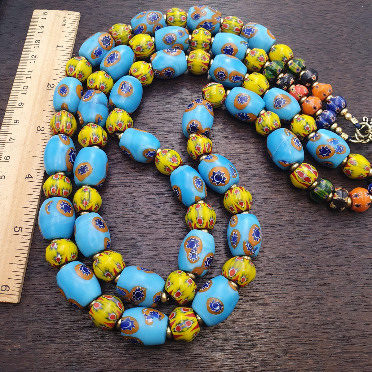 Venetian inspired millefiori glass beads strand – murano style floral mosaic