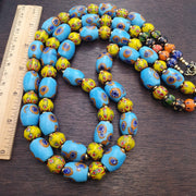 Venetian inspired millefiori glass beads strand – murano style floral mosaic