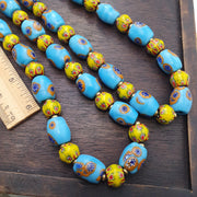 Venetian inspired millefiori glass beads strand – murano style floral mosaic