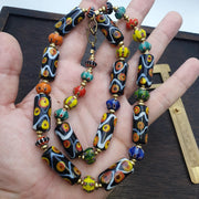 Venetian style glass beads necklace – murano style black swirl & floral jewelry
