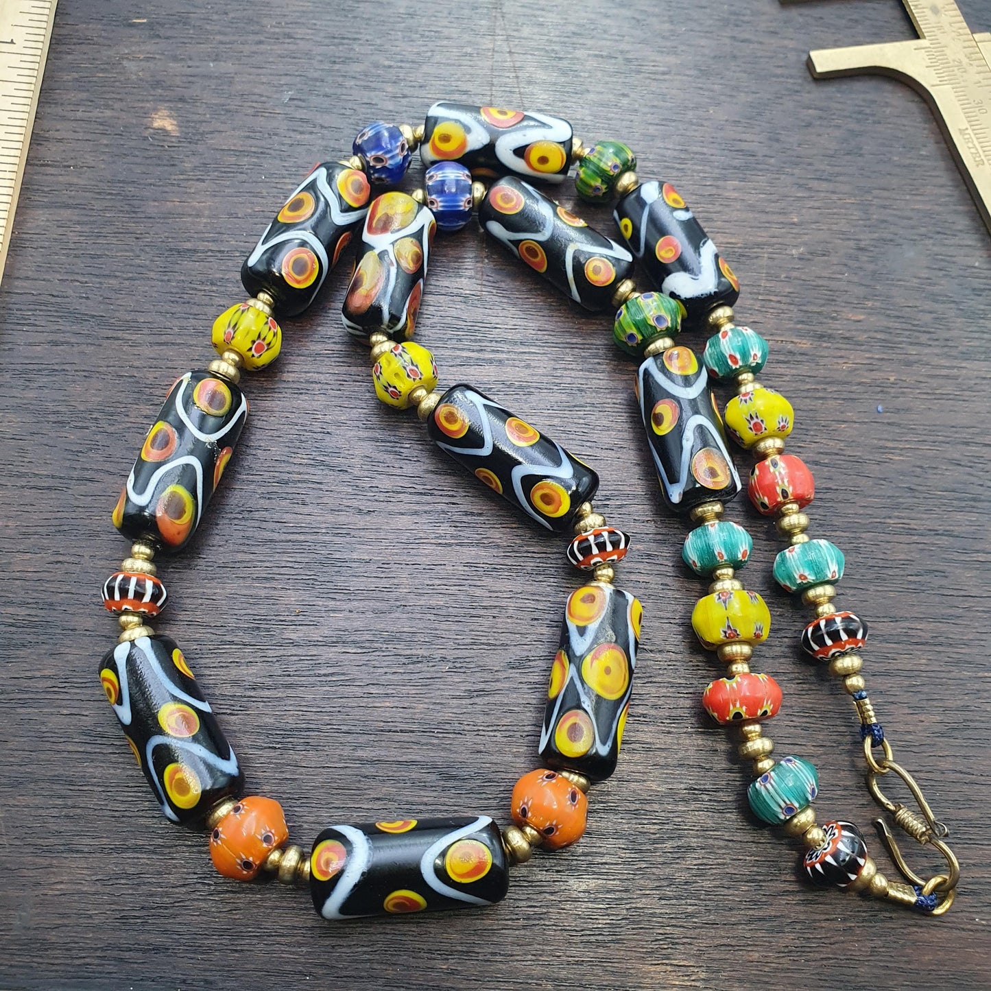 Venetian style glass beads necklace – murano style black swirl & floral jewelry