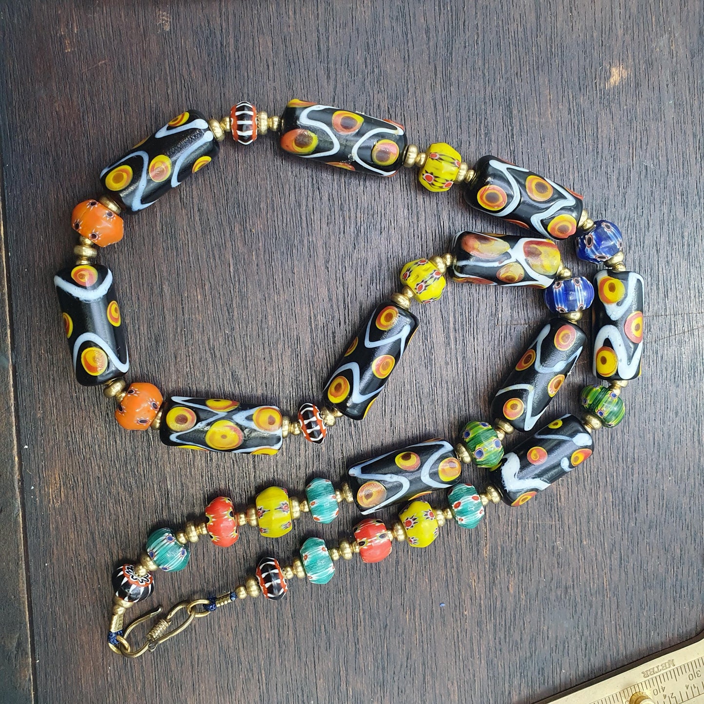 Venetian style glass beads necklace – murano style black swirl & floral jewelry