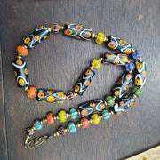 Venetian style glass beads necklace – murano style black swirl & floral jewelry