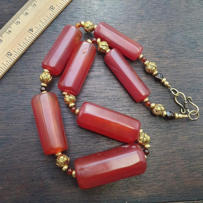 Tibetan red agate necklace – vintage carnelian beads, spiritual mala