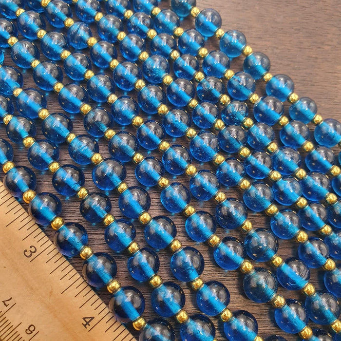 Blown Glass Lamp Work Beads Strand, Aqua Blue 9.5-10mm, Jewelry Supplies, Gift for Bead Collectors, 24 Inch Length