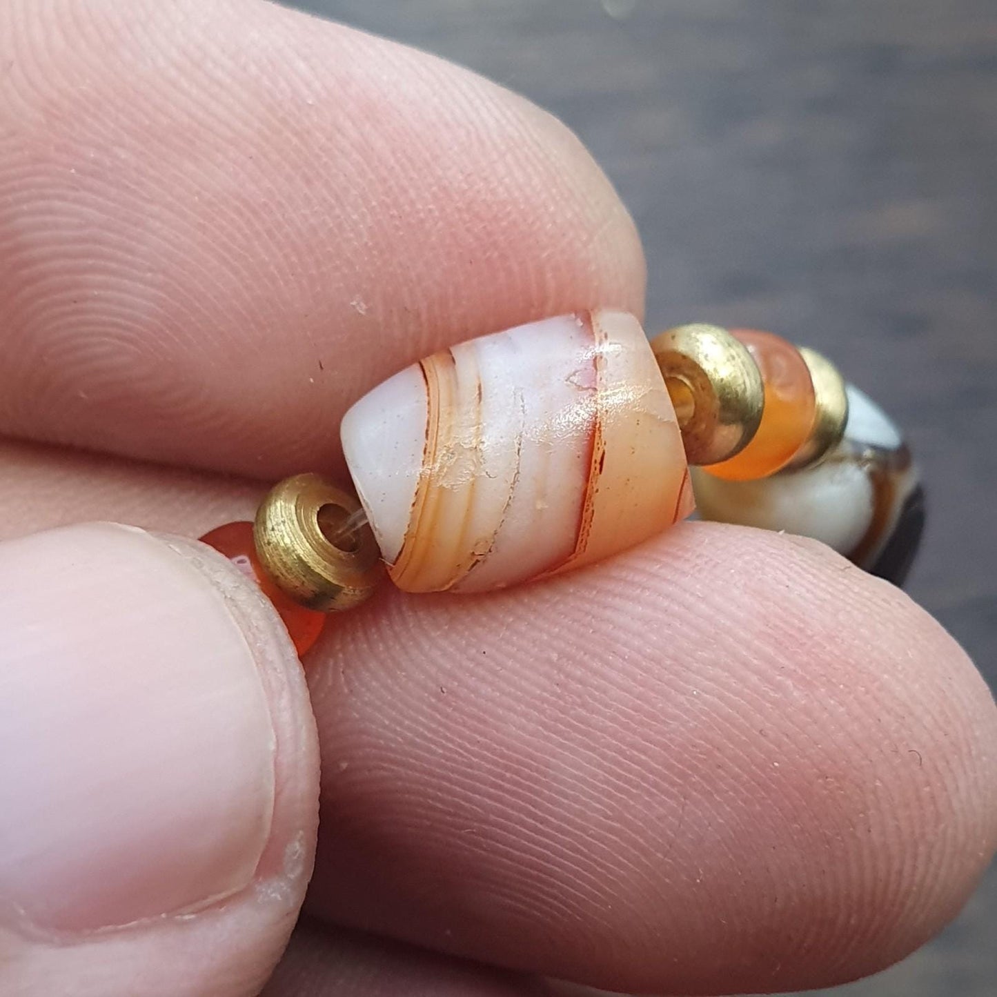 Ancient antique agate carnelian beads with brass spacer beaded bracelet #jn-br2