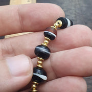 Antique one line black and white glass beads beaded bracelet #jn-br3