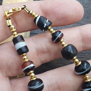 Antique one line black and white glass beads beaded bracelet #jn-br3