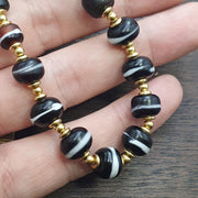 Antique one line black and white glass beads beaded bracelet #jn-br3