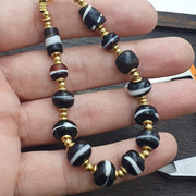 Antique one line black and white glass beads beaded bracelet #jn-br3