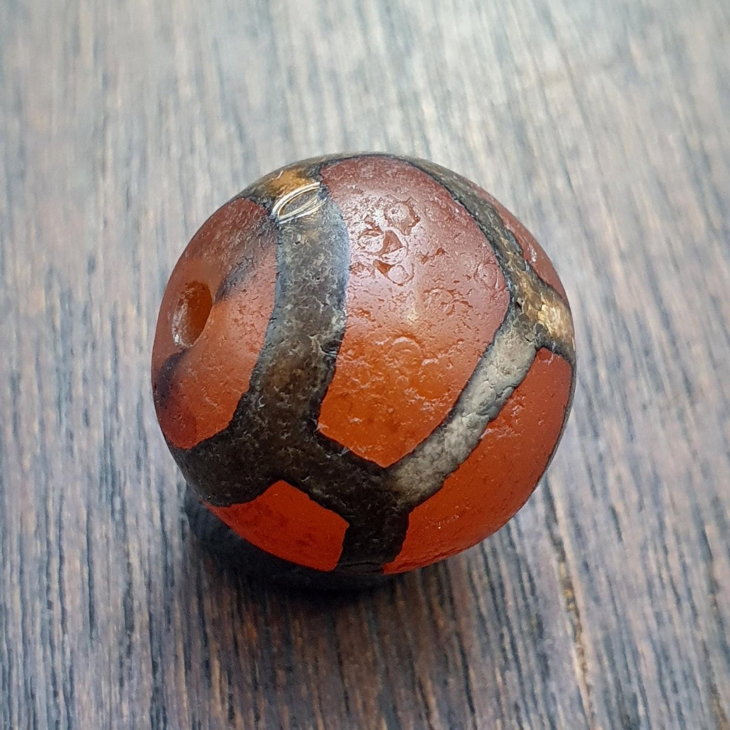 Old tibetan himalayan etched agate  decorated amulet bead 19mm #2