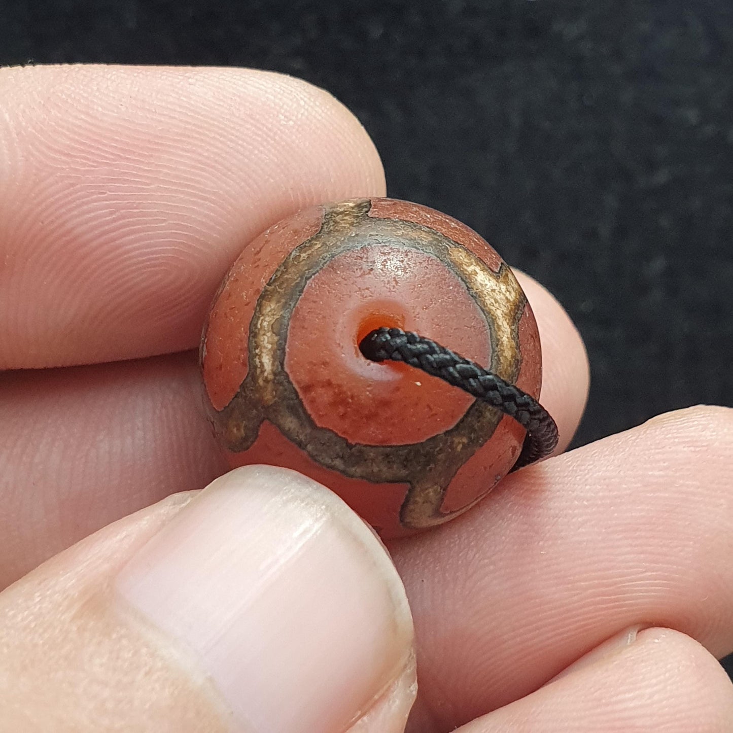 Old tibetan himalayan etched agate  decorated amulet bead #1