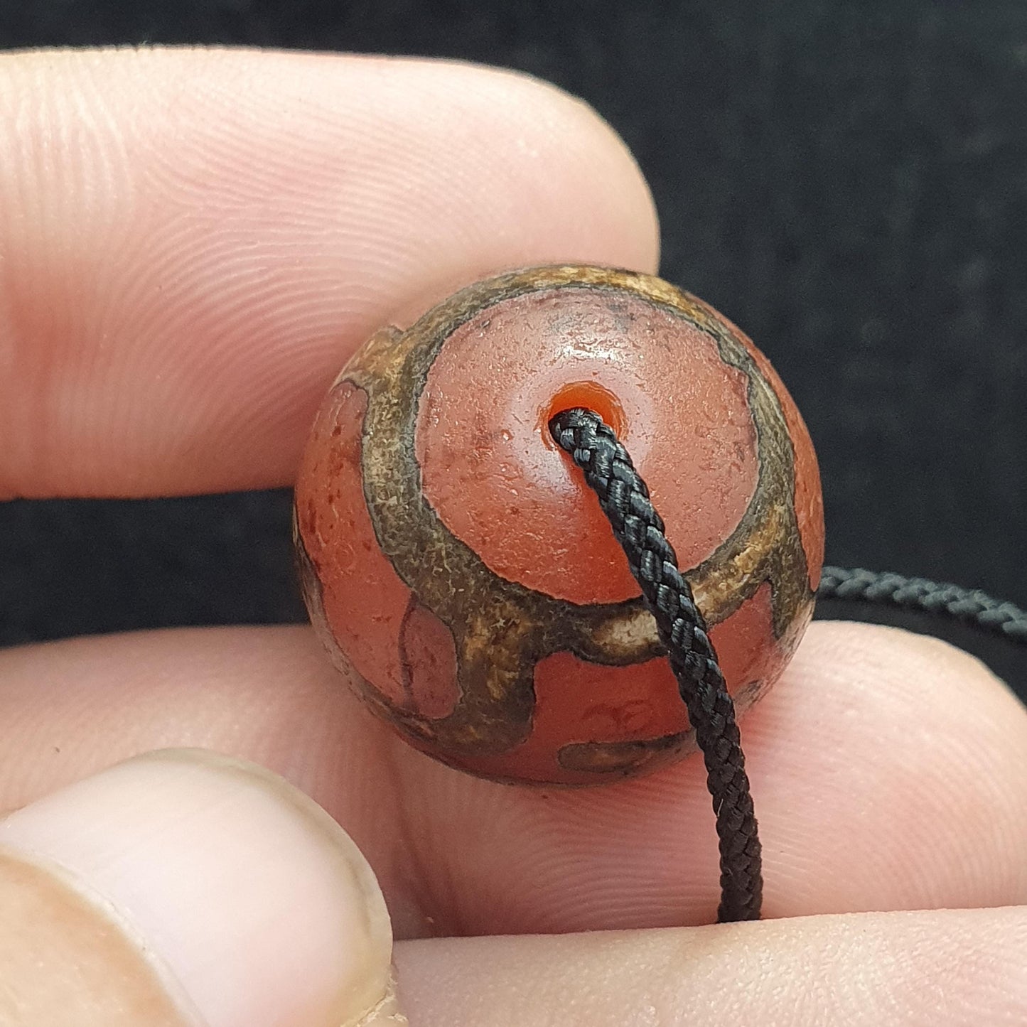 Old tibetan himalayan etched agate  decorated amulet bead #1
