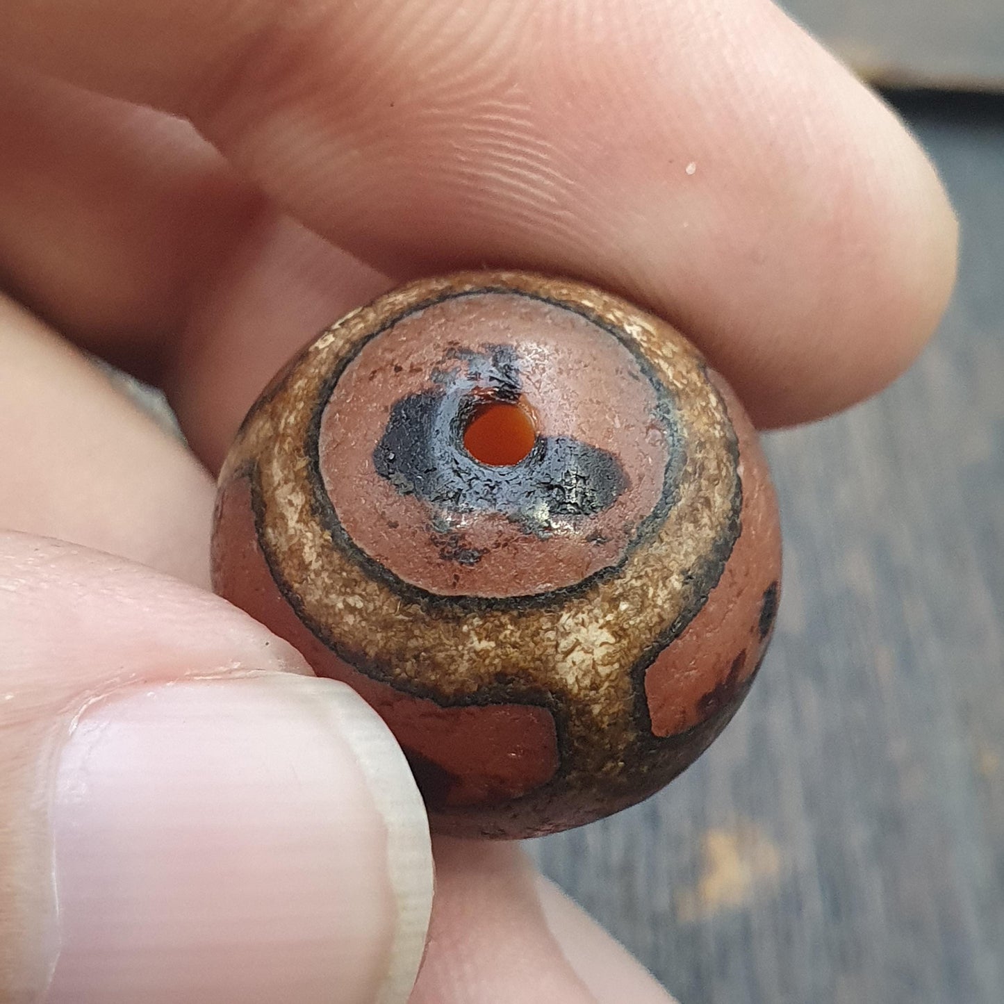 Himalayan indo tibetan central asian etched agate beads decorated bead 20mm
