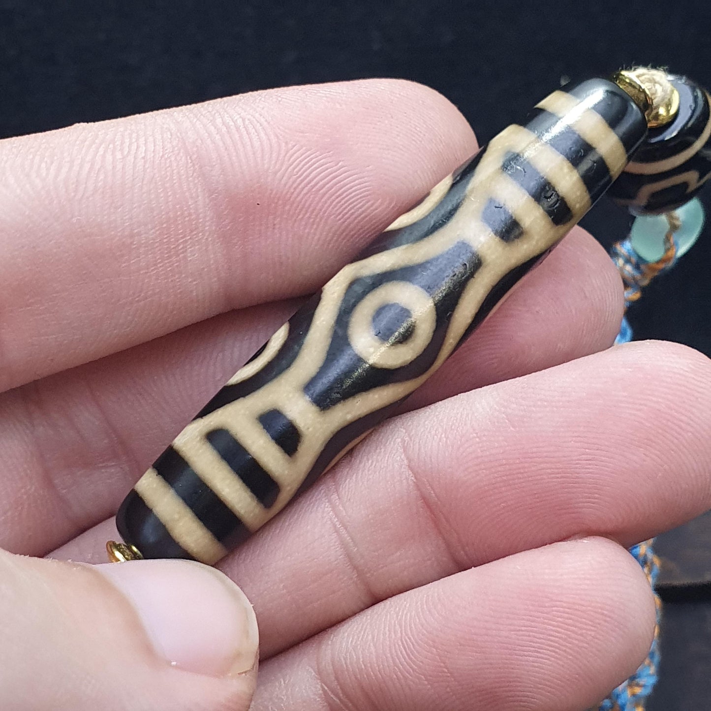 Tibetan 6 eye dzi agate bead necklace protective amulet with braided cord 2 dzi