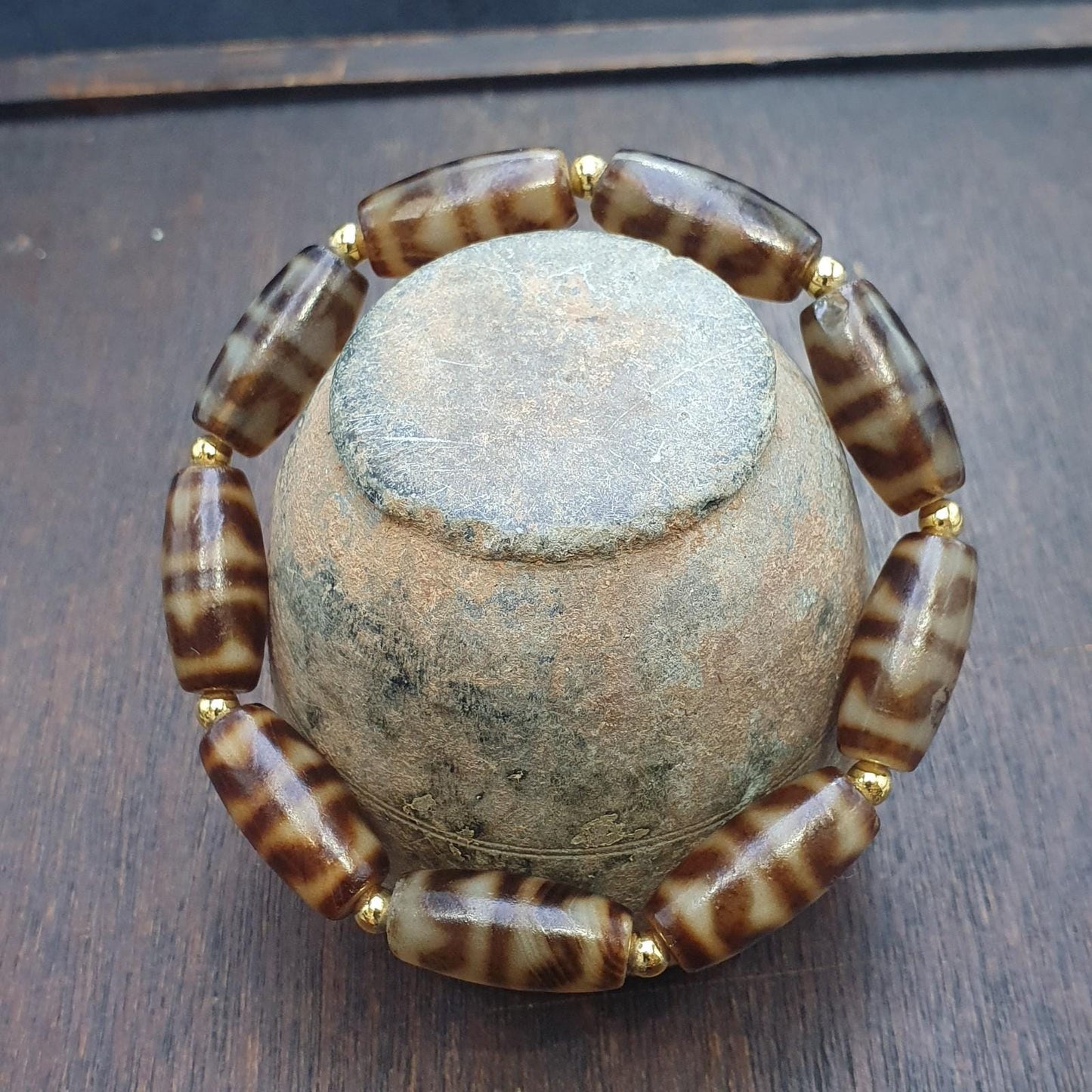 Lot 9 tibetan dogtooth pattern dzi beads old amulets agate beads bracelet