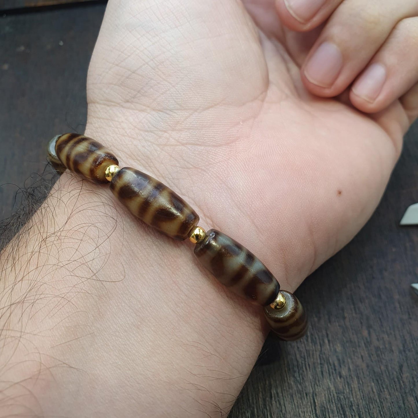 Lot 9 tibetan dogtooth pattern dzi beads old amulets agate beads bracelet