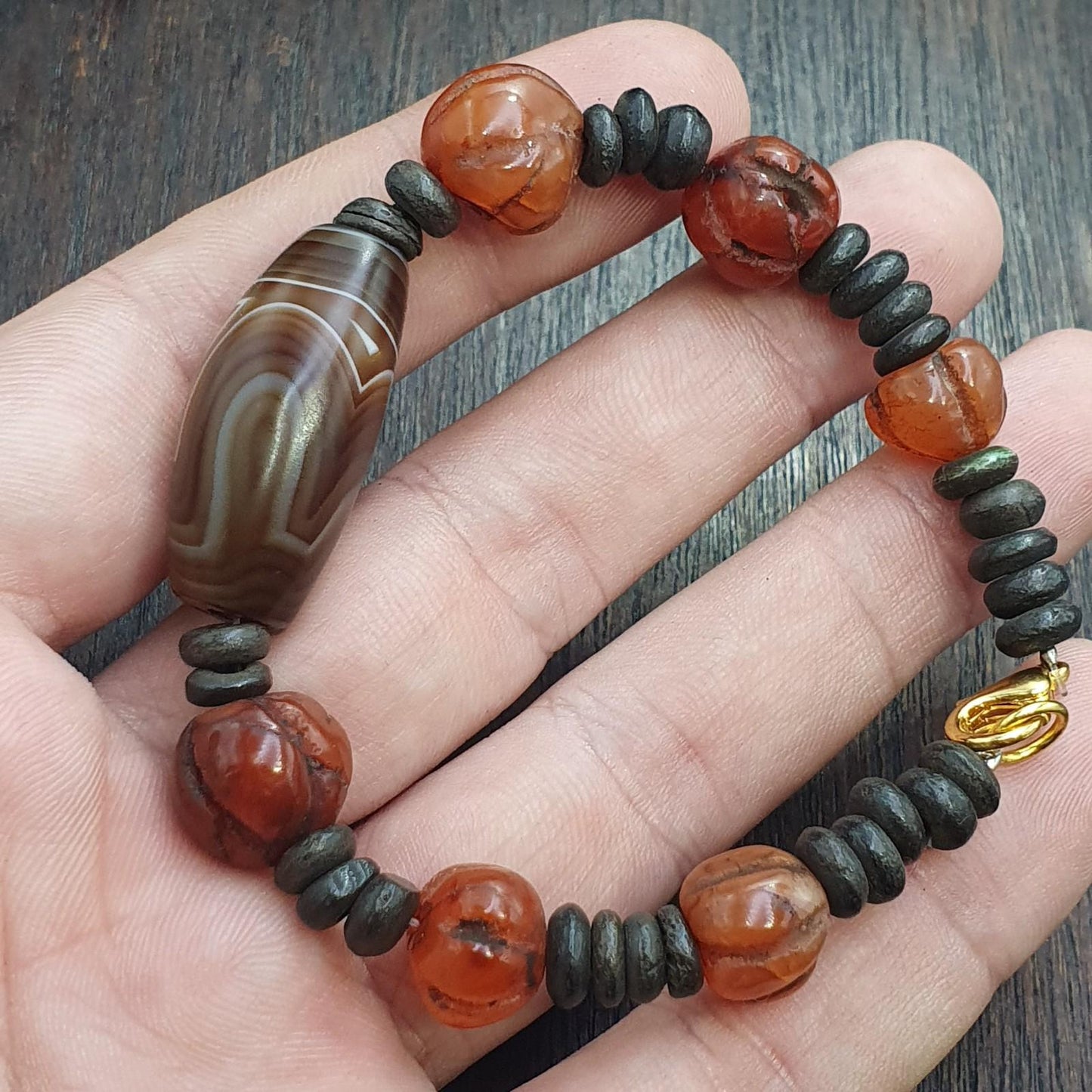 Old natural eye agate soleimani carnelian beads beaded bracelet