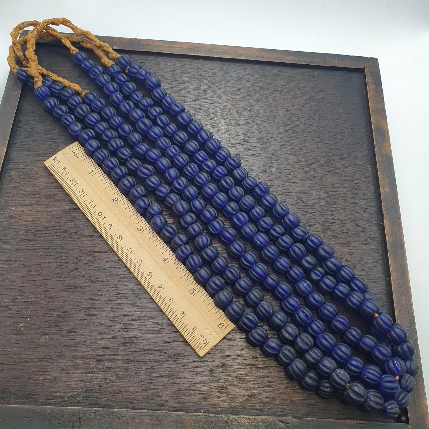 Vintage African Cobalt Blue Glass Bead Strand, 22 inches