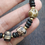Old Natural Eye, Vintage Beaded Bracelet | Agate, Soleimani Carnelian, Multicolor - Etched Dzi Beads