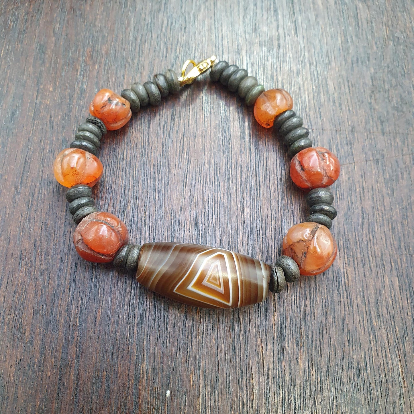 Old natural eye agate soleimani carnelian beads beaded bracelet