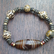 Old Natural Eye, Vintage South Asian Beaded Bracelet | Agate Stones & Pumtek Beads | Multicolored Ethnic Style