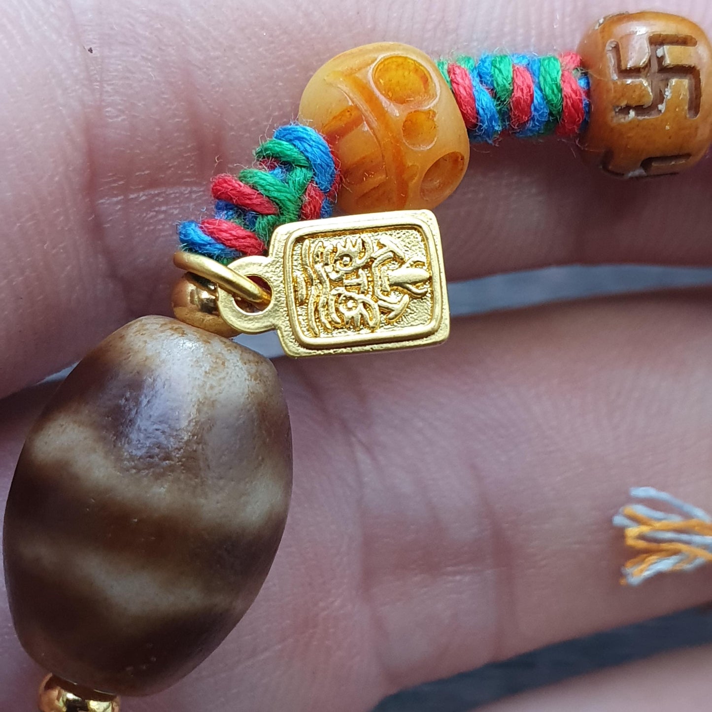Handmade dzi bead bracelet multicolor cord - spiritual beads bracelet