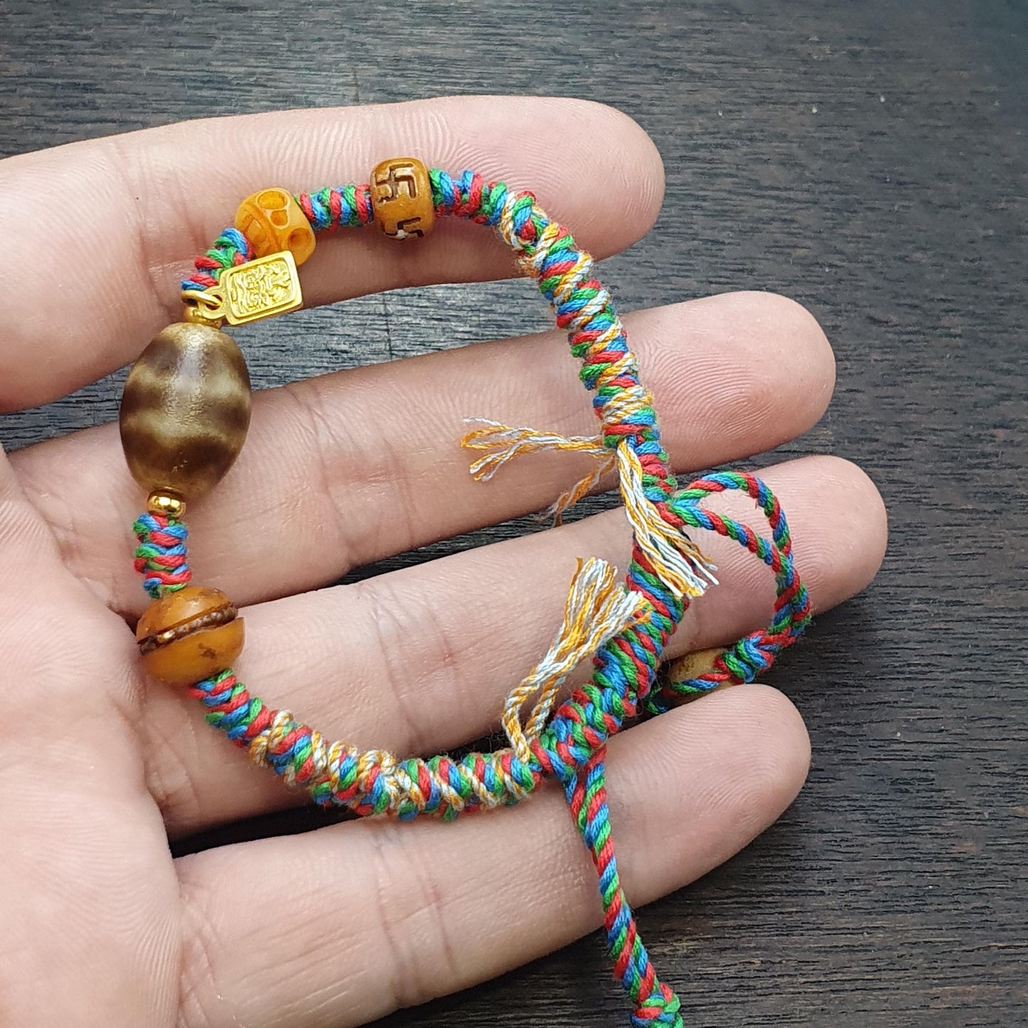 Handmade dzi bead bracelet multicolor cord - spiritual beads bracelet