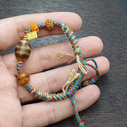 Handmade Dzi Bead, Tibetan Bracelet - Agate, Multicolor Cord, Vintage Spiritual Accessory, Meditation .