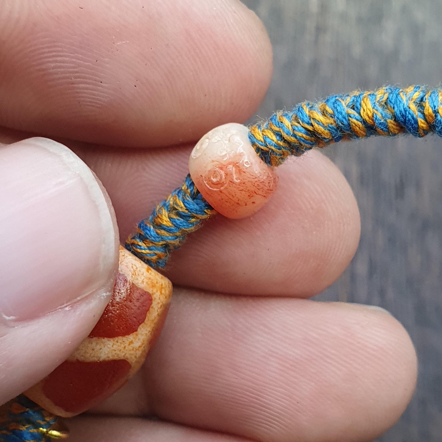 Handmade 6 eyes dzi bead bracelet multicolor cord - spiritual beads bracelet