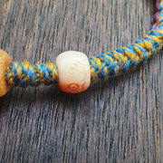 Handmade 6 Eyes Dzi, Vintage Agate Bracelet - Multicolor Cord, Adjustable | Tibetan Amulet