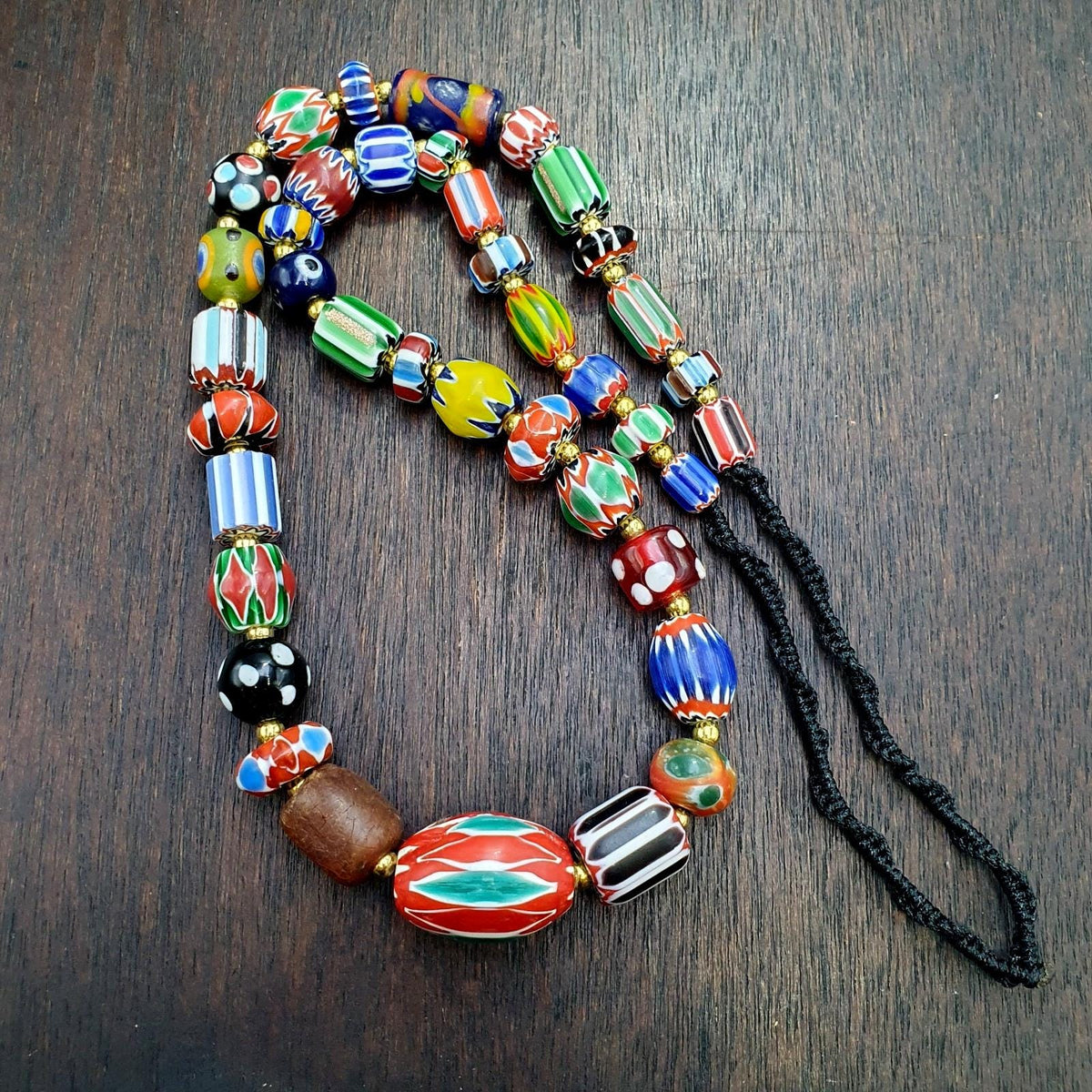 Vintage venetian african style skunk eyes and chevron beads beaded necklace #5