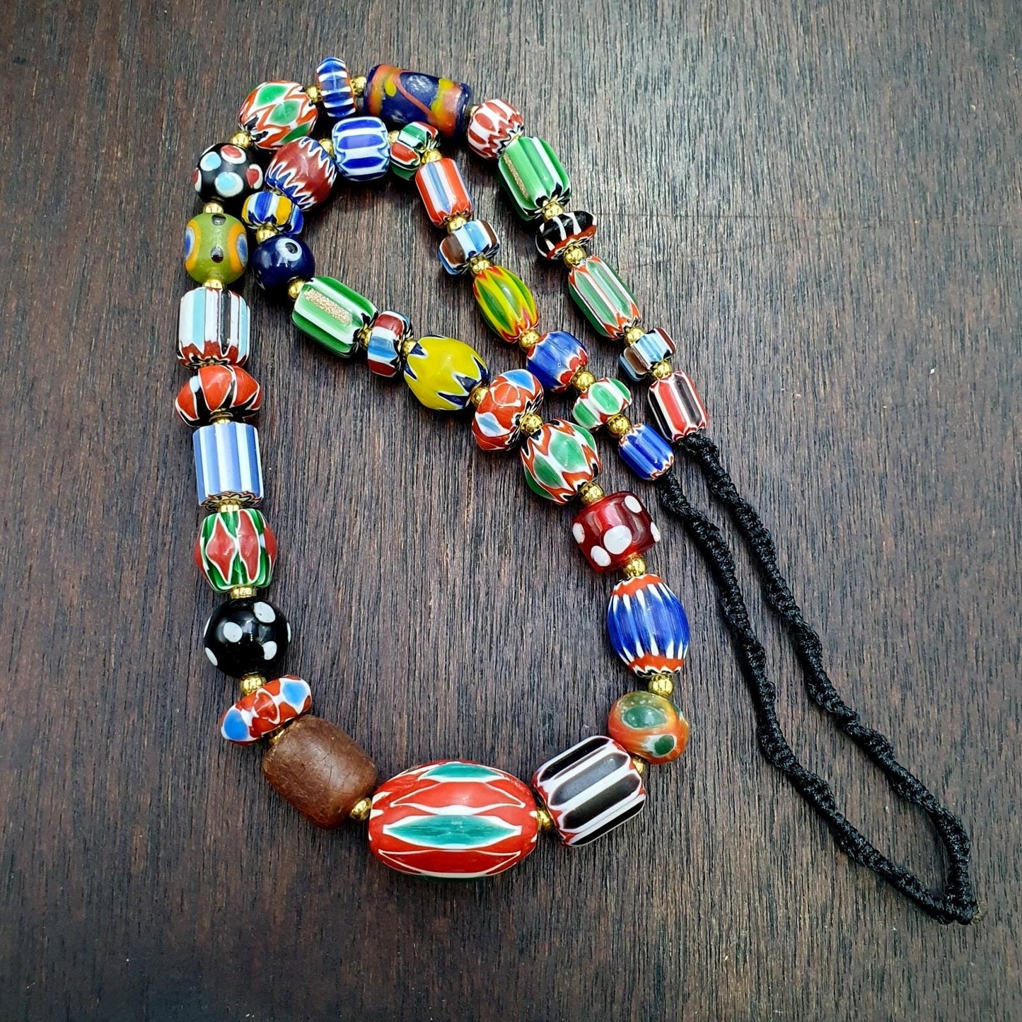 Vintage venetian african style skunk eyes and chevron beads beaded necklace #5