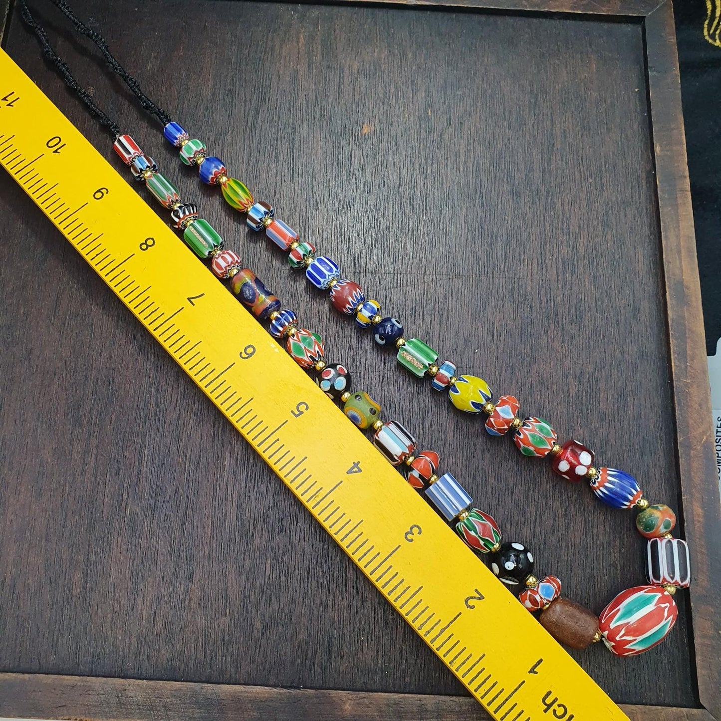 Vintage venetian african style skunk eyes and chevron beads beaded necklace #5
