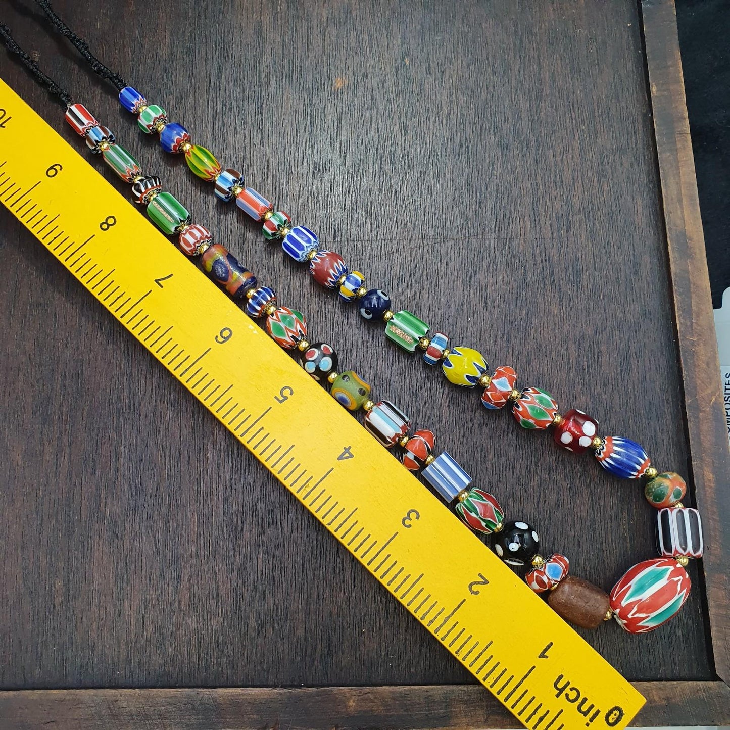 Vintage venetian african style skunk eyes and chevron beads beaded necklace #5