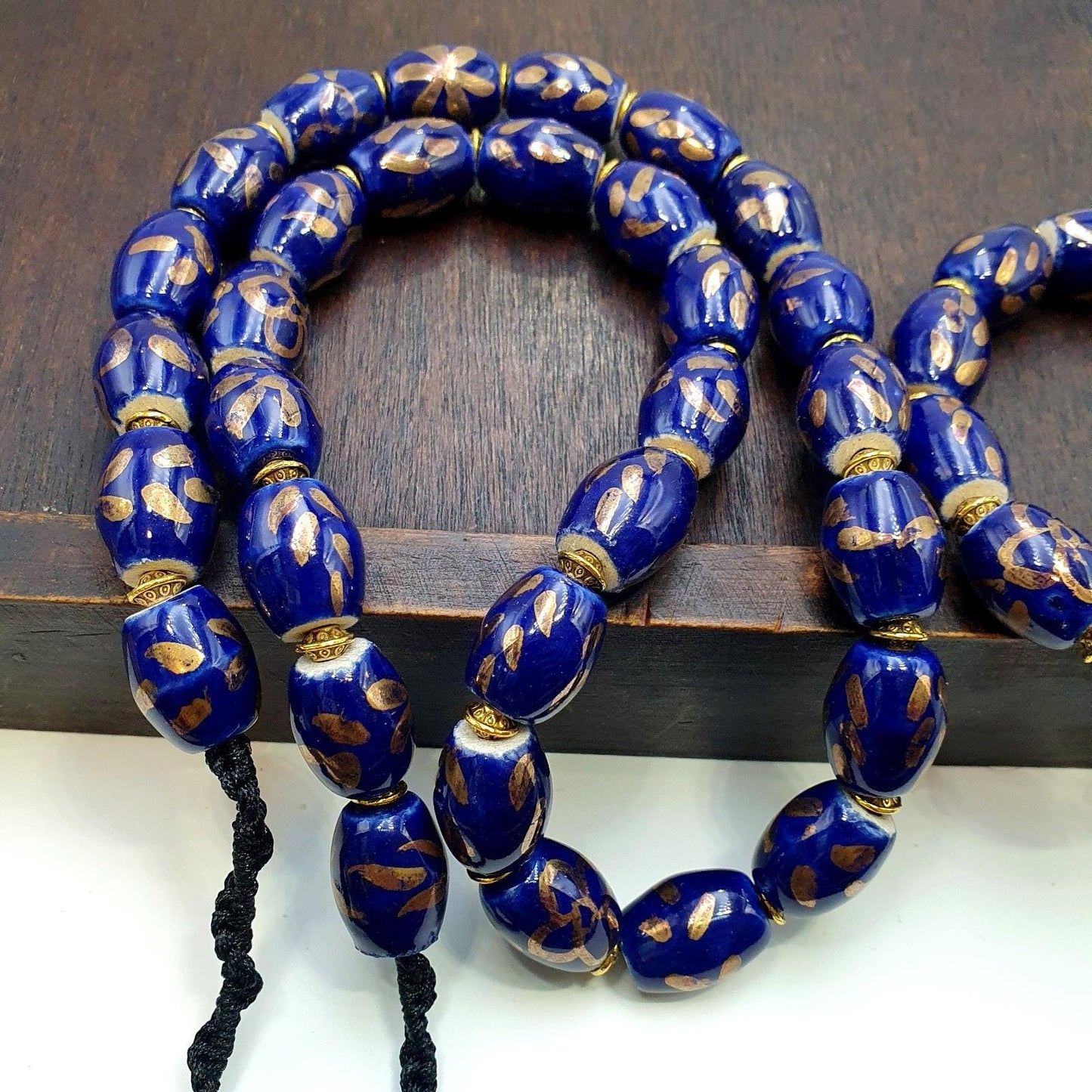 Vintage egyptian style blue ceramic blue glass beads beautiful necklace gift