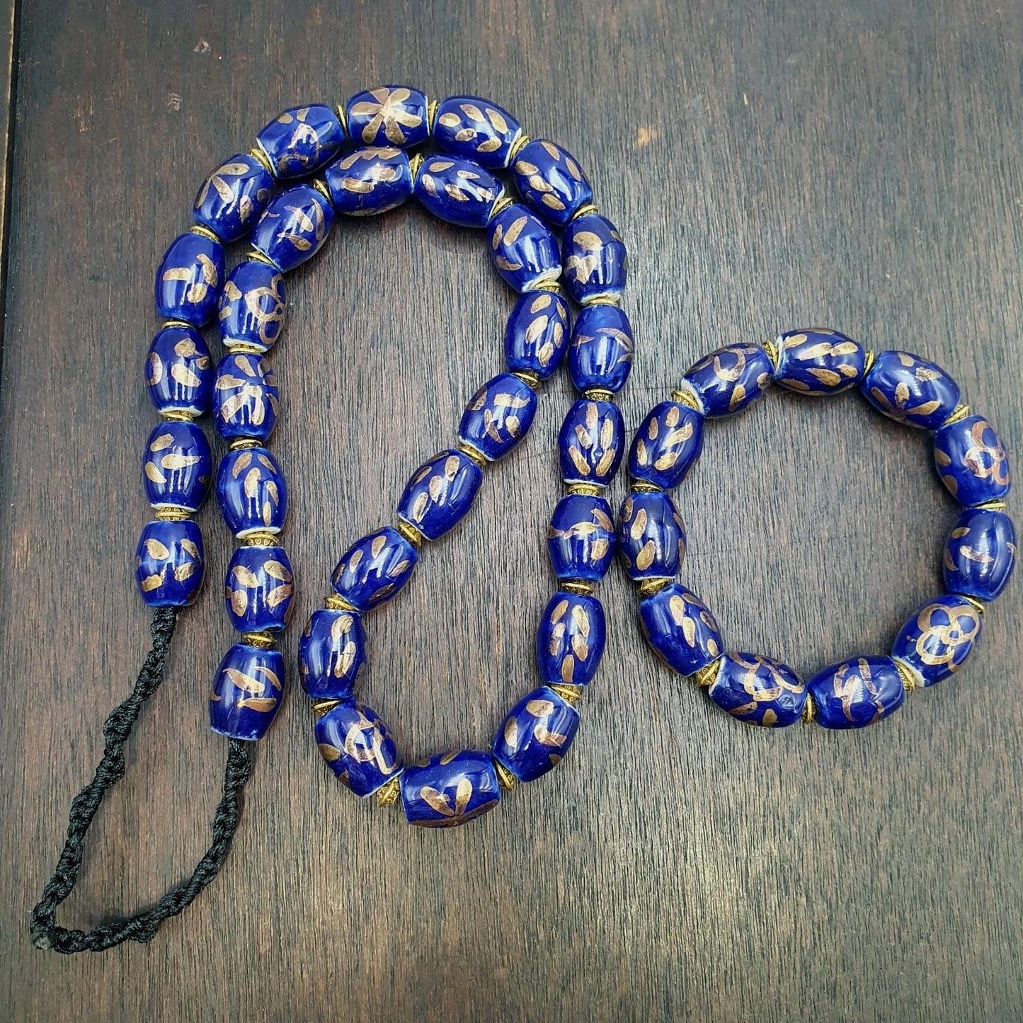 Vintage egyptian style blue ceramic blue glass beads beautiful necklace gift