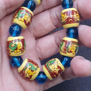 Vintage egyptian style yellow ceramic blue glass beads beautiful necklace gift