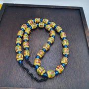 Vintage egyptian style yellow ceramic blue glass beads beautiful necklace gift