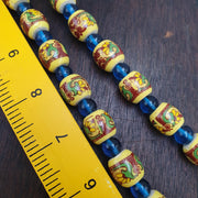 Vintage egyptian style yellow ceramic blue glass beads beautiful necklace gift