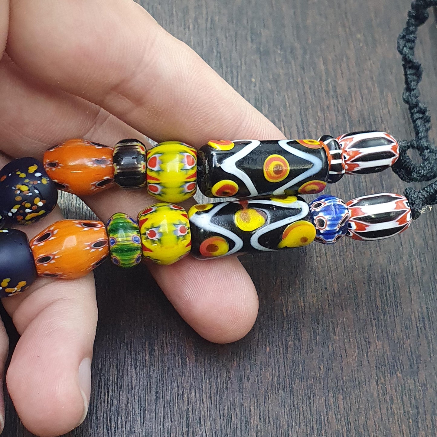 Vintage venetian african style skunk eyes and chevron beads beaded necklace #2