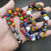 Vintage venetian style skunk eyes and chevron beads beaded necklace