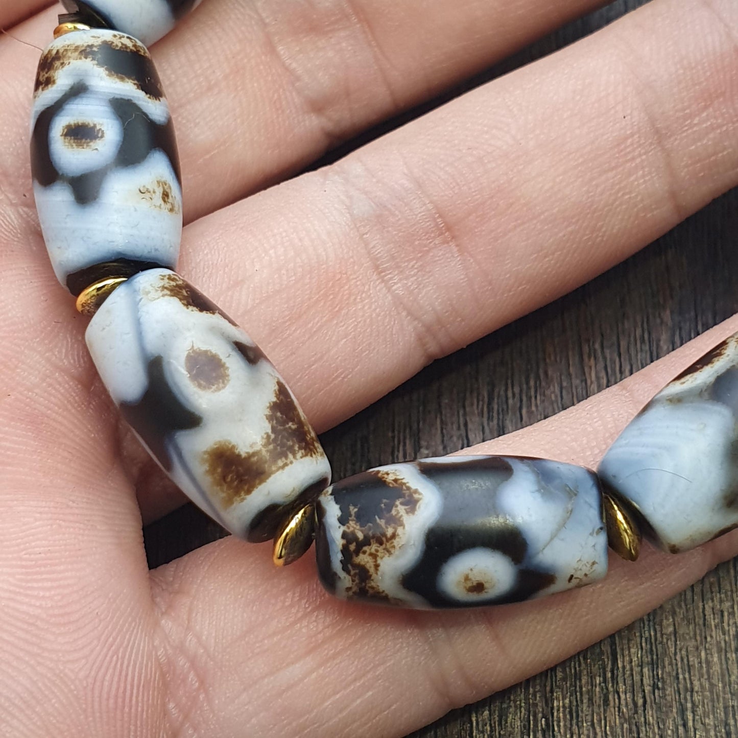 Lot 9 tibetan dzi bead old amulet agate vintage tibet beads bracelet