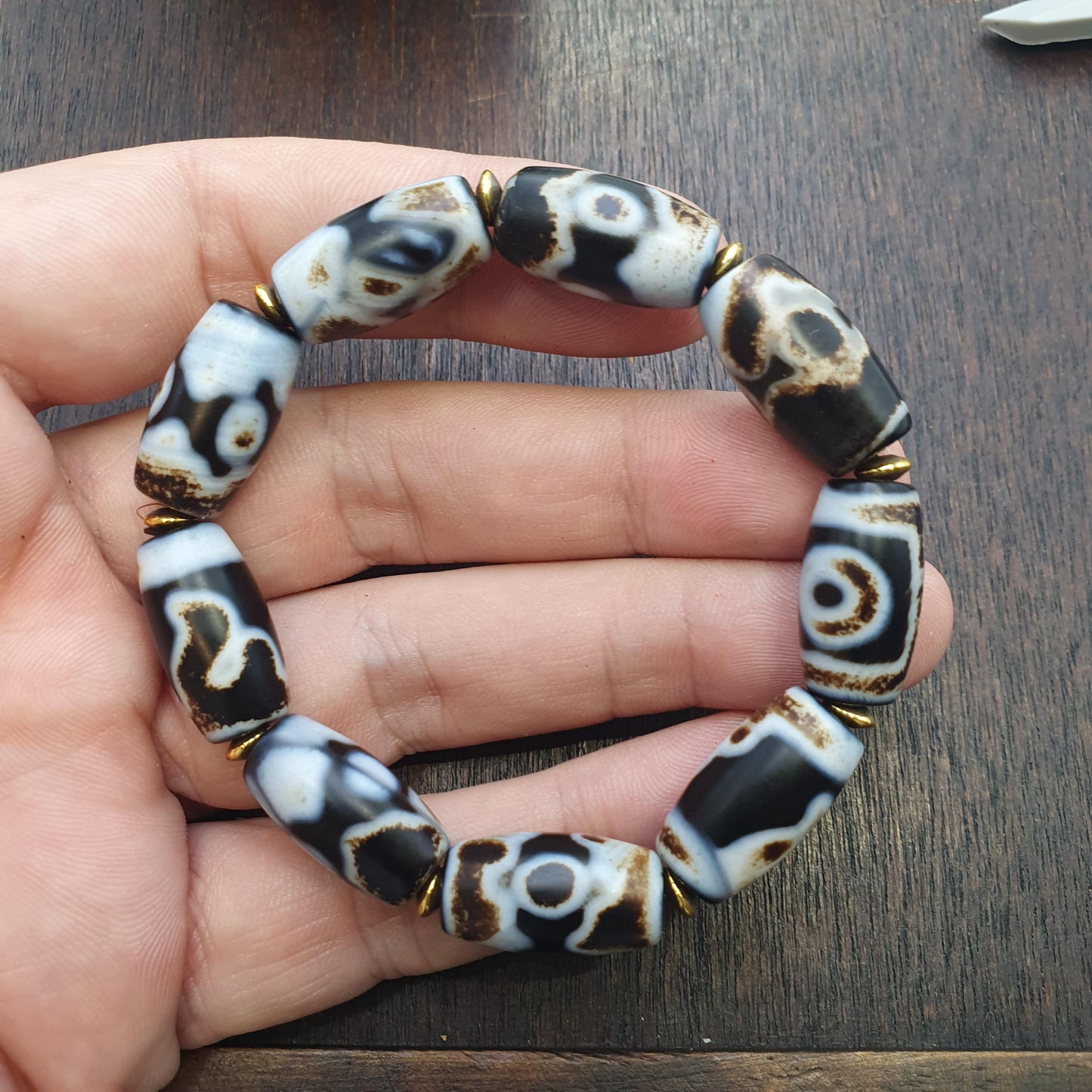 Lot 9 tibetan dzi bead old amulet agate vintage tibet beads bracelet