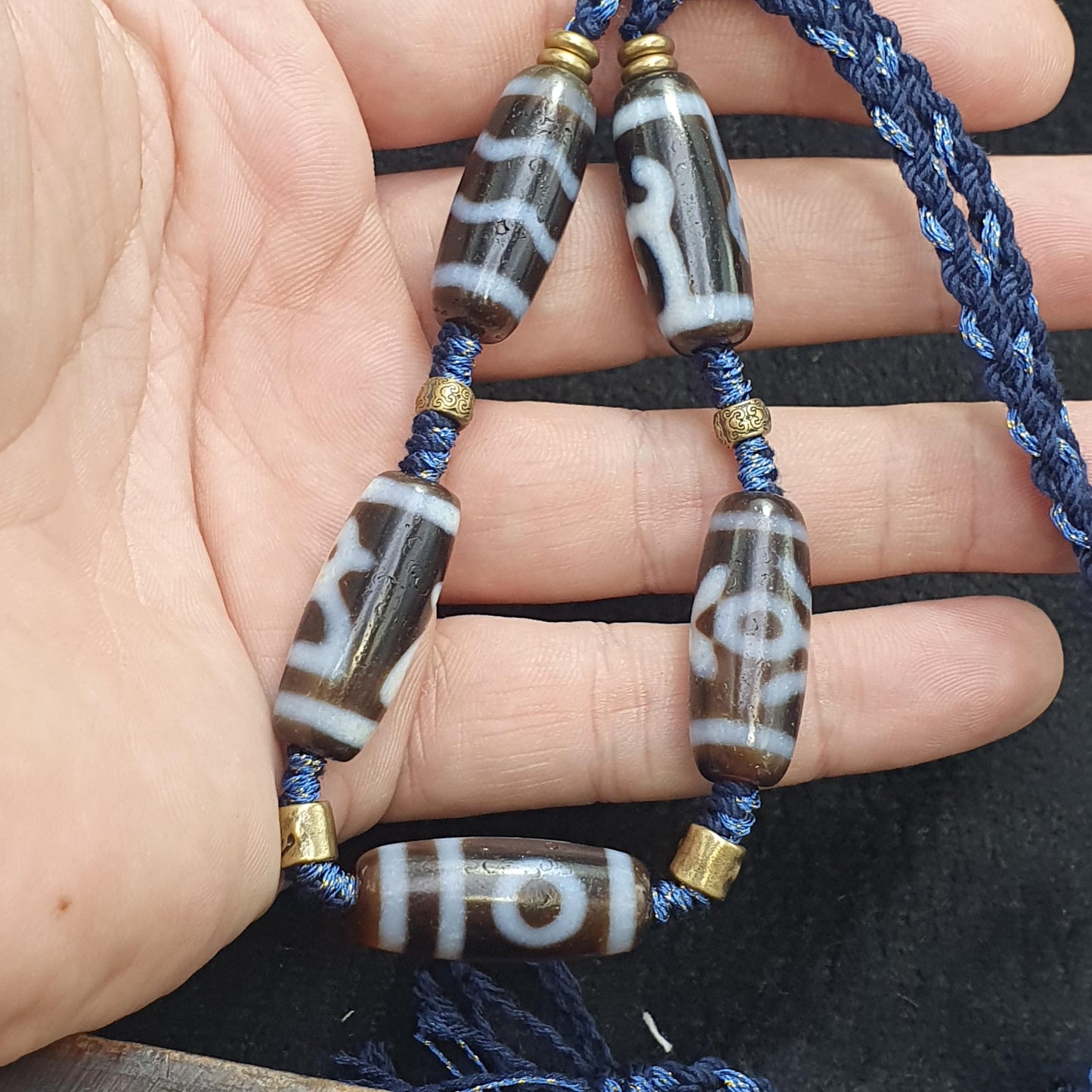 Himalayan tibetan unique patterns 5 dzi agate beads necklace tibetan protection