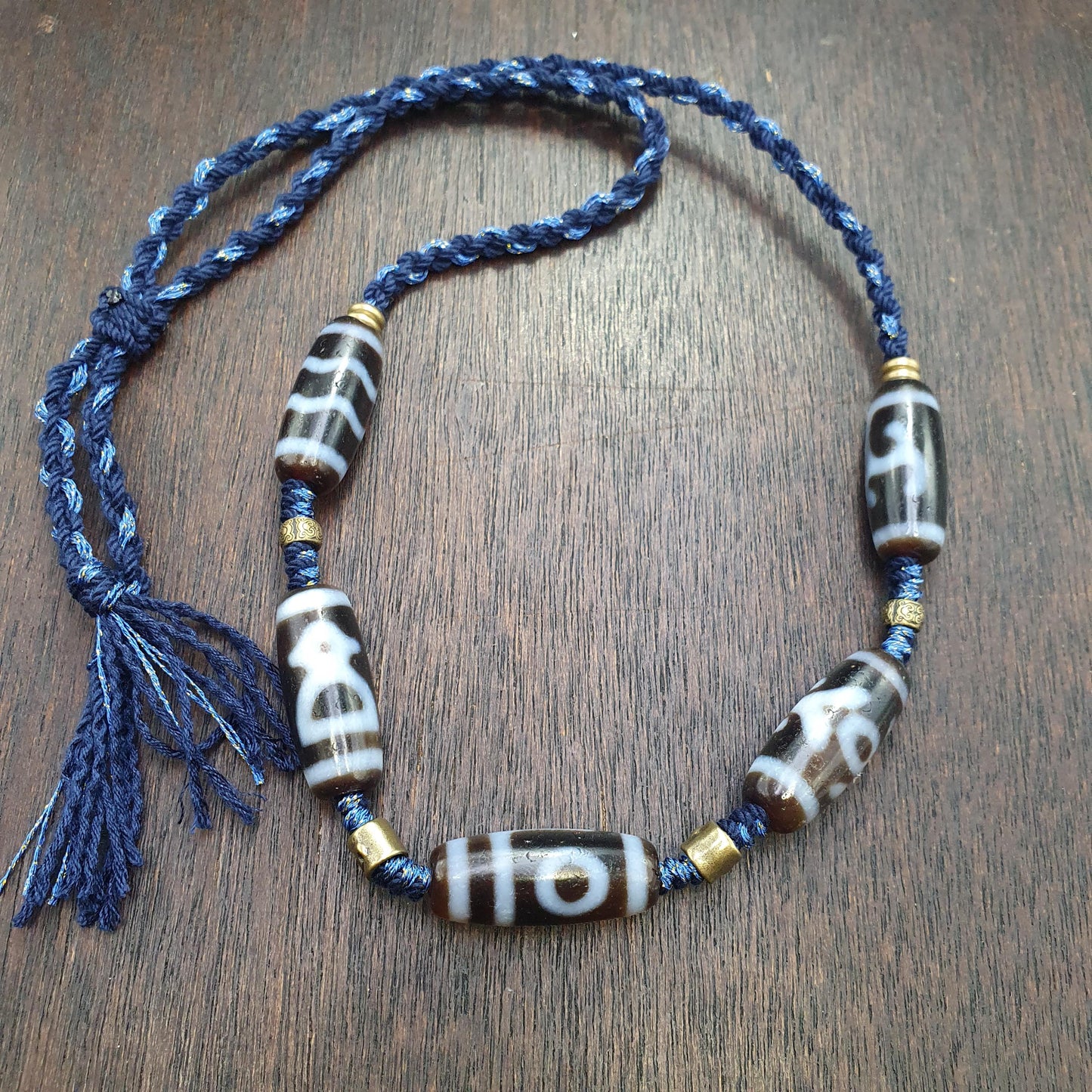 Himalayan tibetan unique patterns 5 dzi agate beads necklace tibetan protection