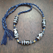 Himalayan tibetan unique patterns 5 dzi agate beads necklace tibetan protection